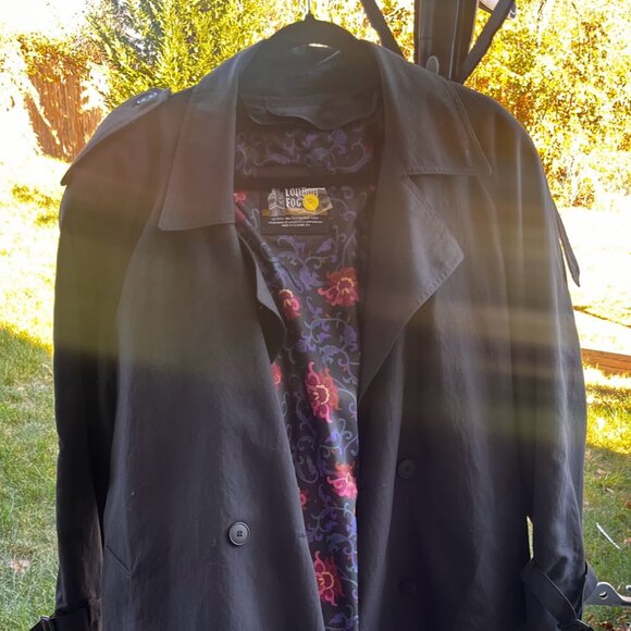 Vintage 90s London Fog Dark Blue Floral Trench Coat - Picture 1 of 4